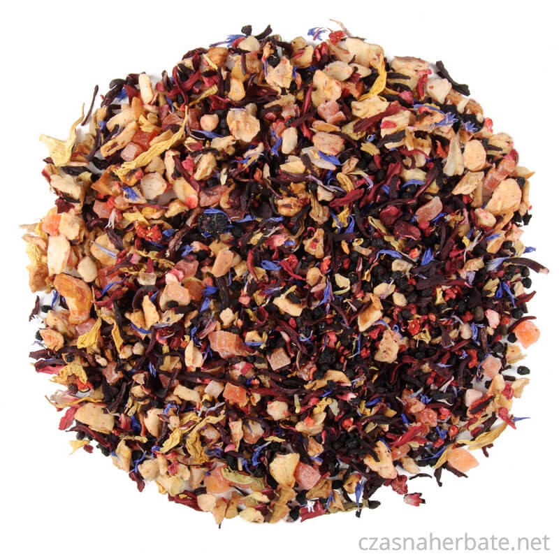 Mieszanka jabłka, czarnego bzu, papai, truskawki, maliny, kwiat słonecznika, bławatka, hibiskusa